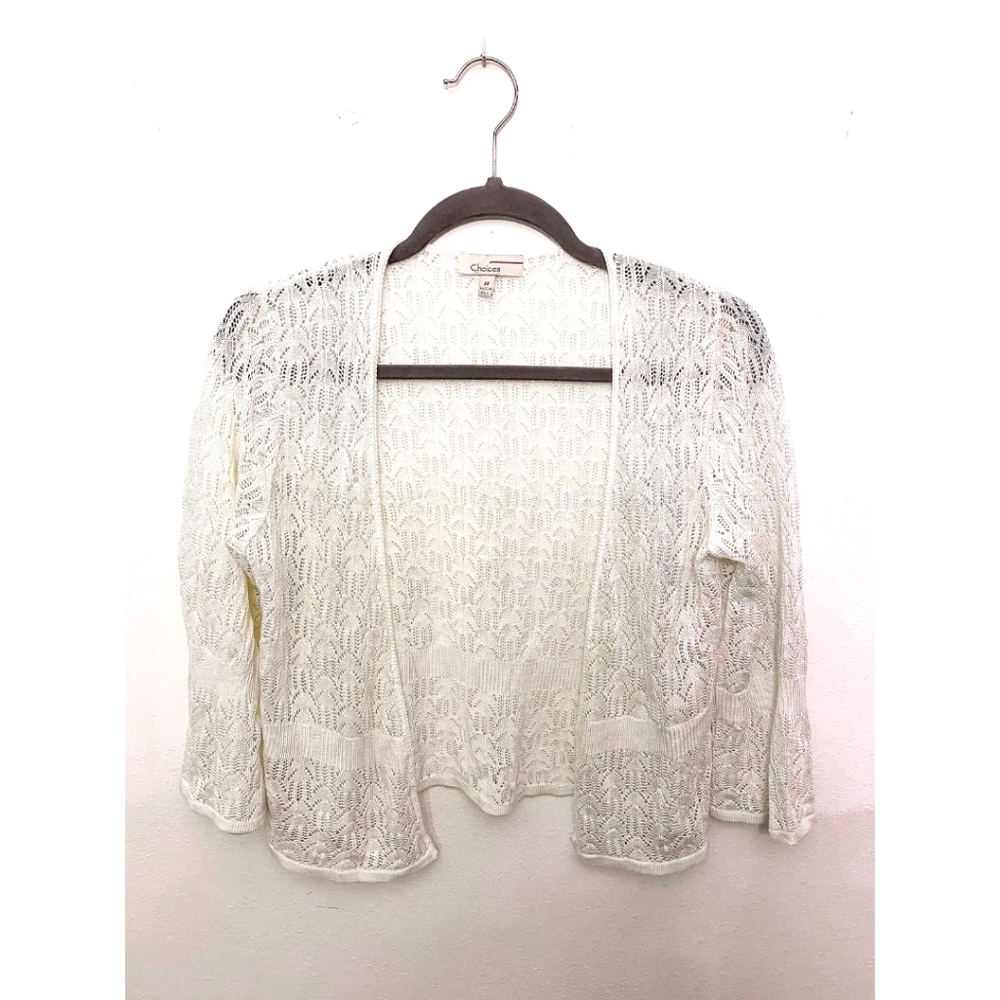 Woman's 3/4 Sleeved Lace Cardigan Cream White Size M